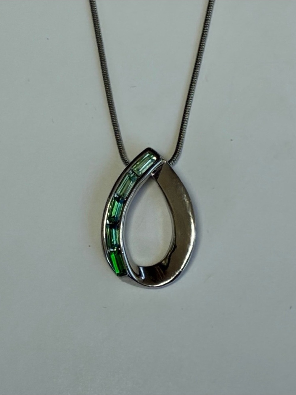 Lia Sophia Silver-Tone Green Crystal Teardrop Pendant Necklace